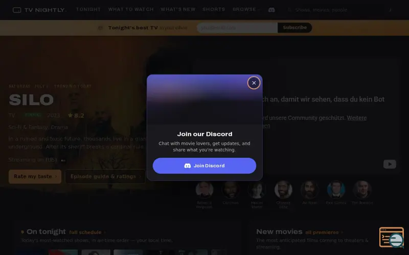 Screenshot of TV Nightly