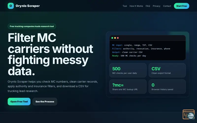Screenshot of Orynlo Scraper