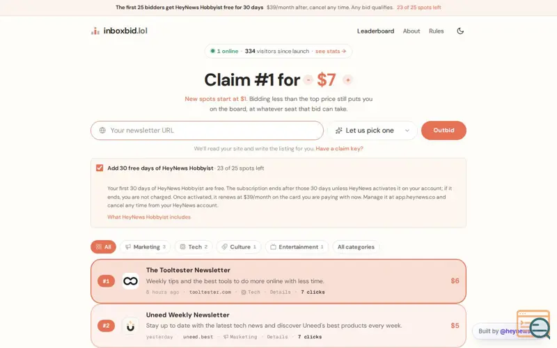 Screenshot of Inboxbid