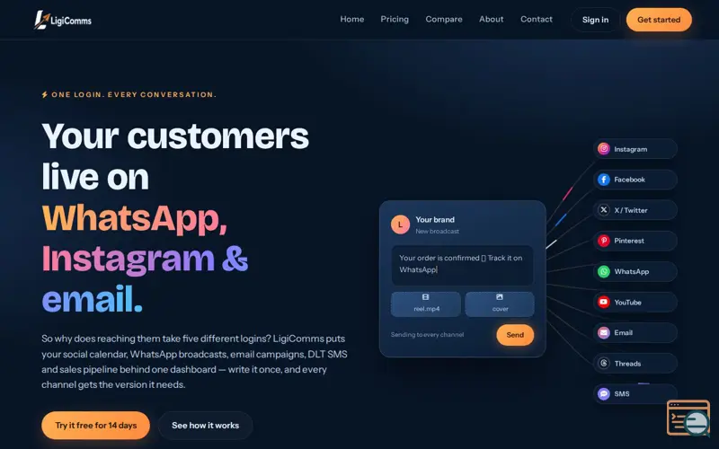 Screenshot of LigiComms, a launch using toastr