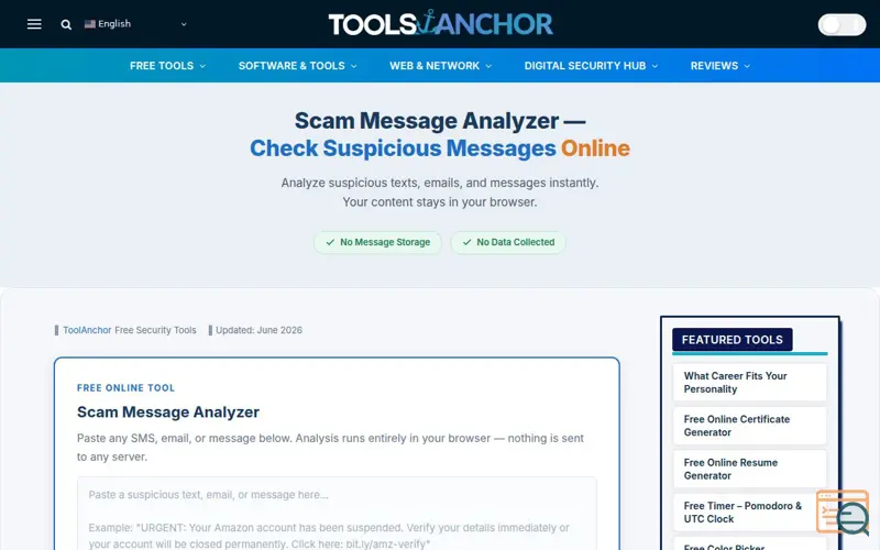 Screenshot of Scam Message Analyzer