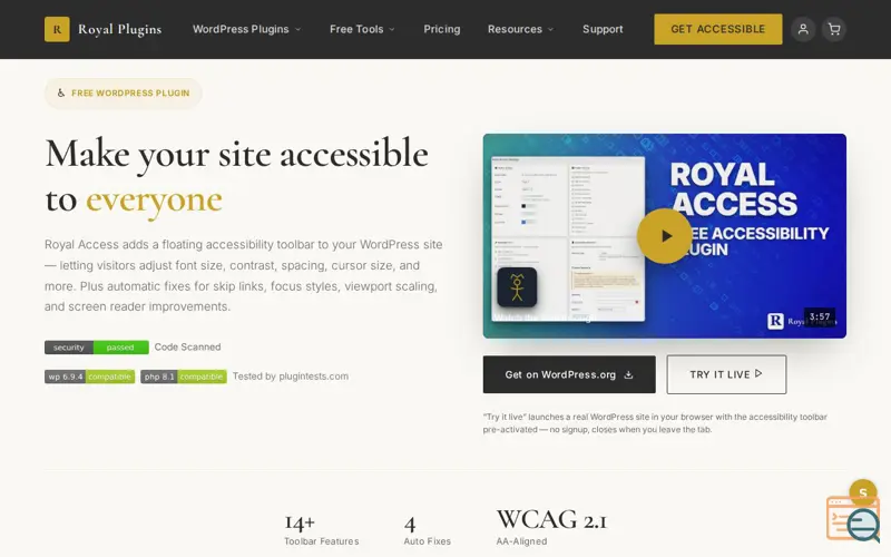 Screenshot of Royal Access- Accessibility Plugin, a launch using HostGator