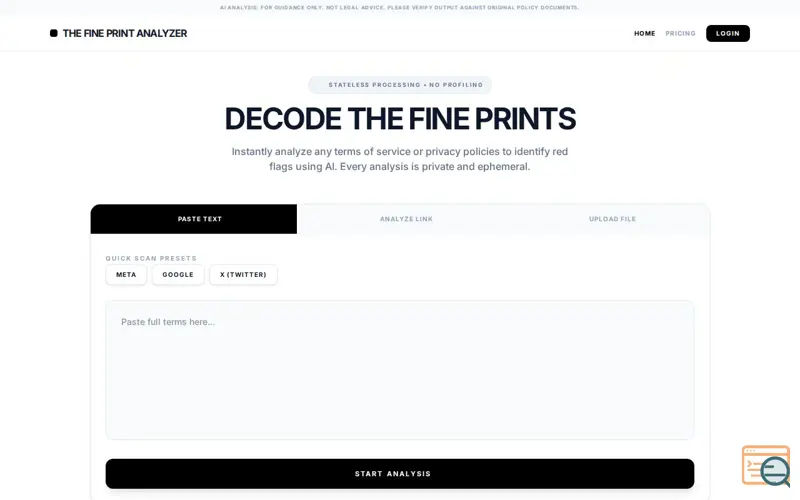 Screenshot of The Fine Print Analyzer