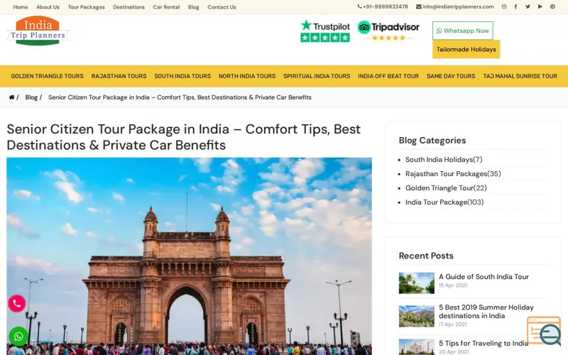 Screenshot of Senior Citizen Tour Package in India