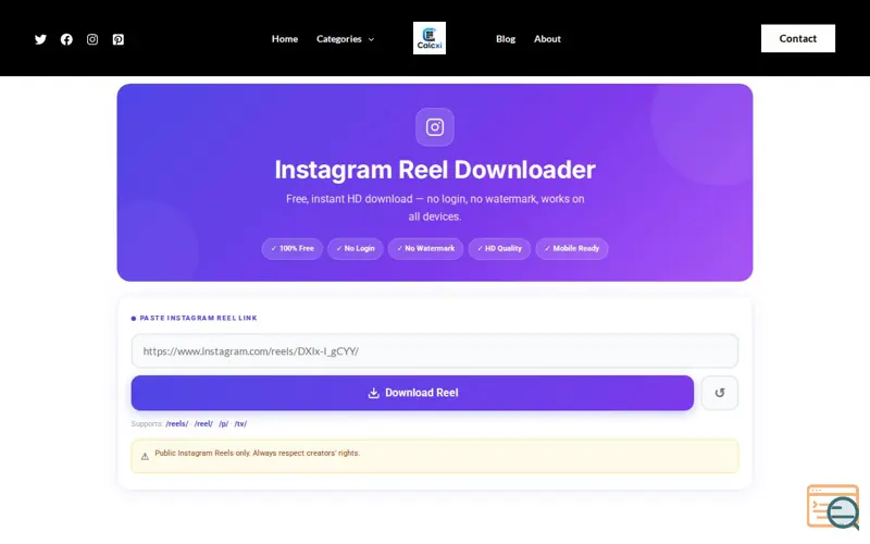 Screenshot of Calcxi Reels Downloader