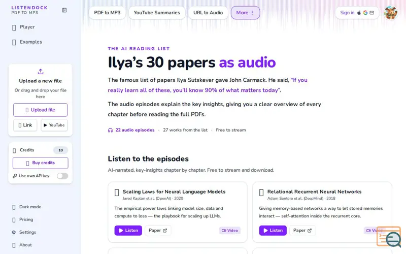 Screenshot of Listendock