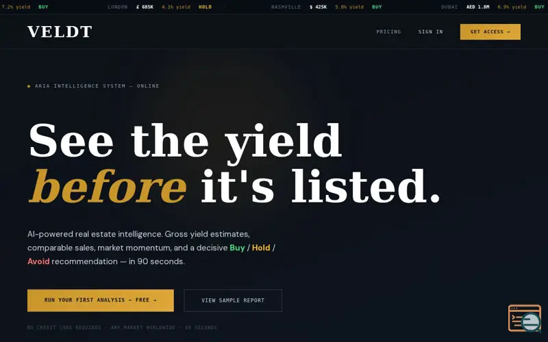 Screenshot of VELDT - See the yield before it's listed
