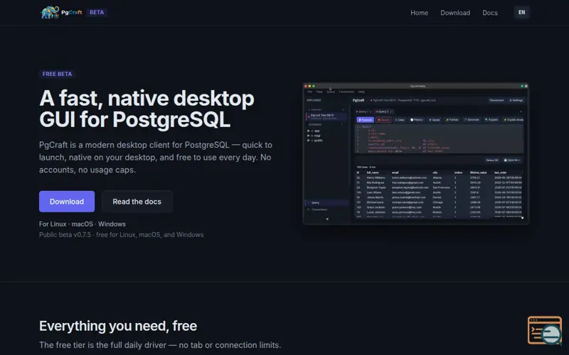 Screenshot of PgCraft — a modern PostgreSQL desktop GUI