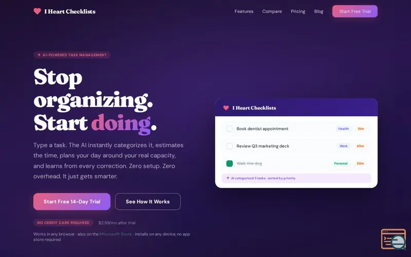 Screenshot of I Heart Checklists