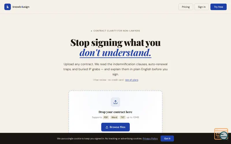Screenshot of Knowb4usign.com