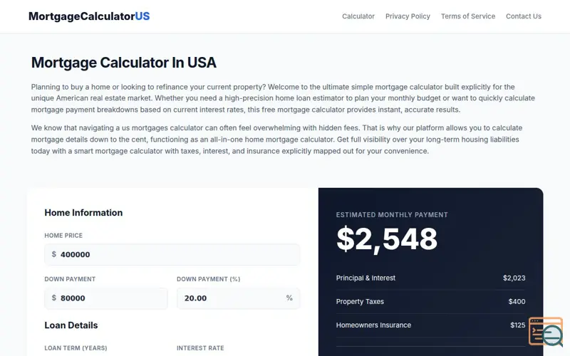 Screenshot of MortgageCalculatorUS
