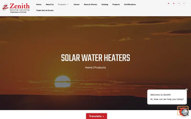 Screenshot of Zenith Solar Water Heater, a launch using Element Pack