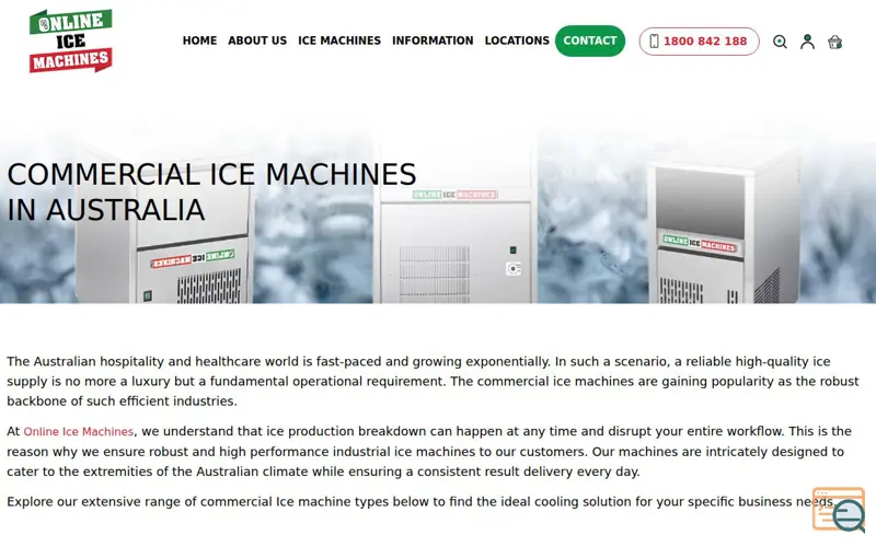 Screenshot of Ice Machine Maker Commercial, a launch using Fluent Forms