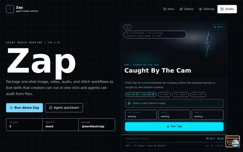 Screenshot of zap - agent media runtime 
