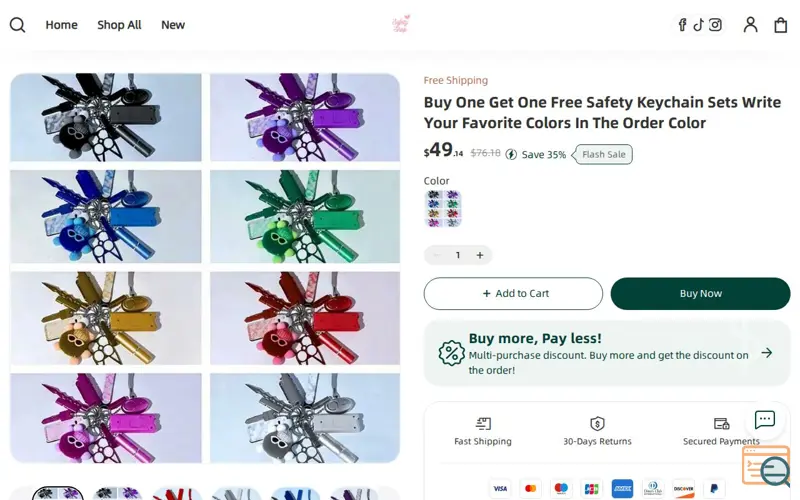 Screenshot of Self Defense keychain by Safety Shop, a launch using HosterPK Email
