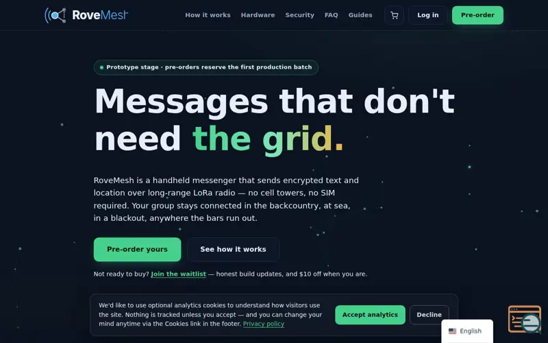 Screenshot of RoveMesh – Encrypted off-grid communication for the places networks stop.