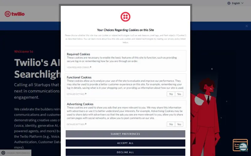 Screenshot of Twilio AI Startup Searchlight