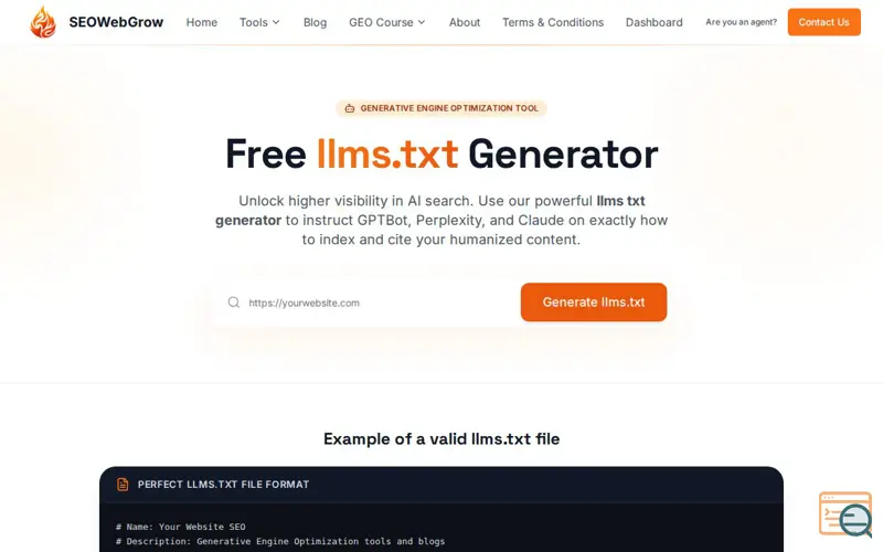 Screenshot of llms.txt Generator