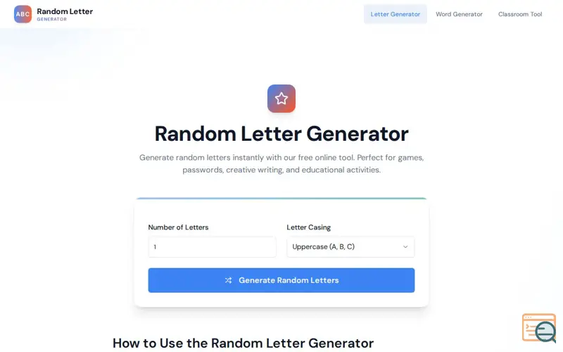 Screenshot of Random Letter Generator
