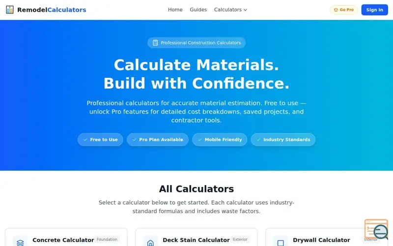 Screenshot of Remodel Calculators, a launch using ActiveProspect