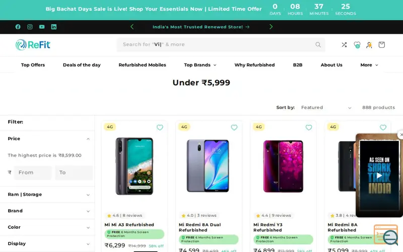 Screenshot of ReFit Global, a launch using GoKwik