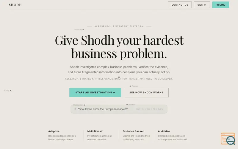 Screenshot of SHODH — Autonomous Research Intelligence