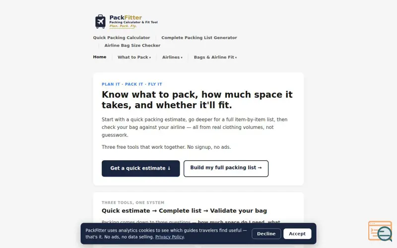 Screenshot of PackFitter