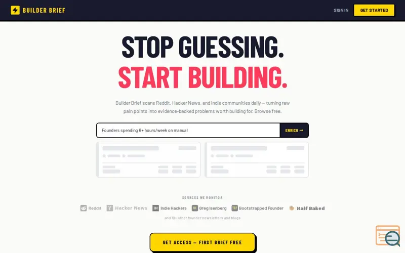 Screenshot of Builder Brief