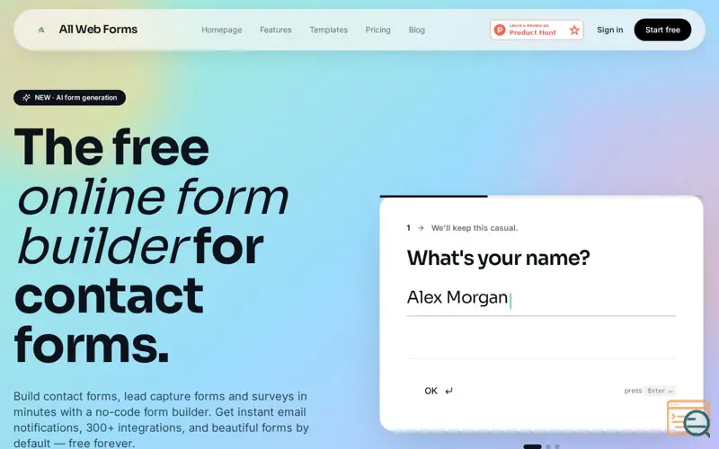 Screenshot of Allwebforms — Free Online Form Builder