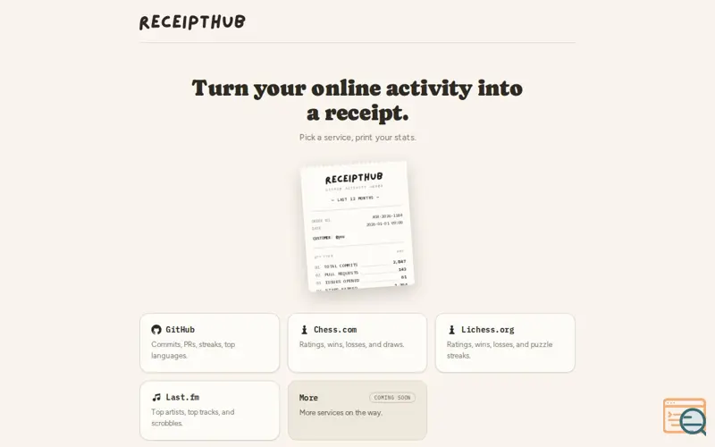 Screenshot of ReceiptHub — GitHub activity, itemized.