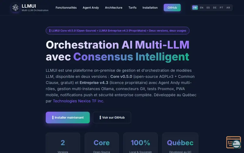 Screenshot of LLMUI on-premise AI plateform