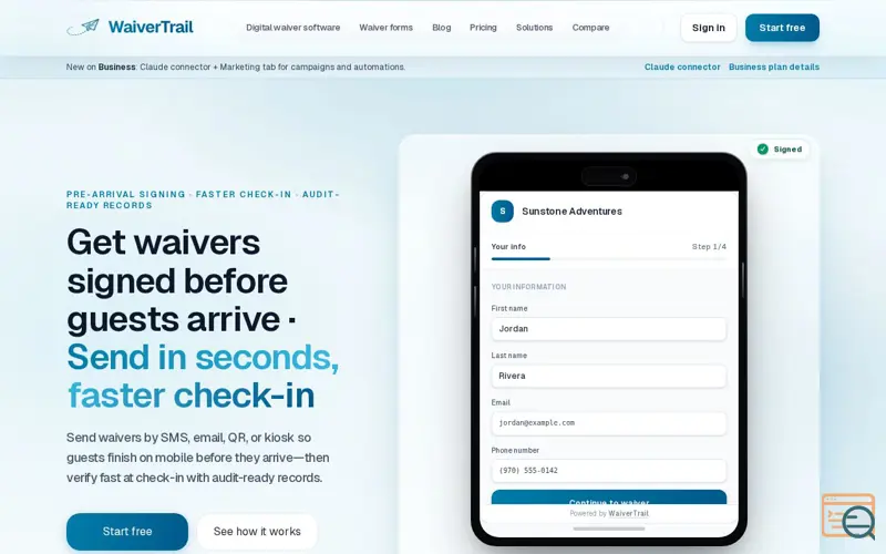 Screenshot of WaiverTrail