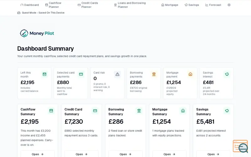 Screenshot of Money Pilot