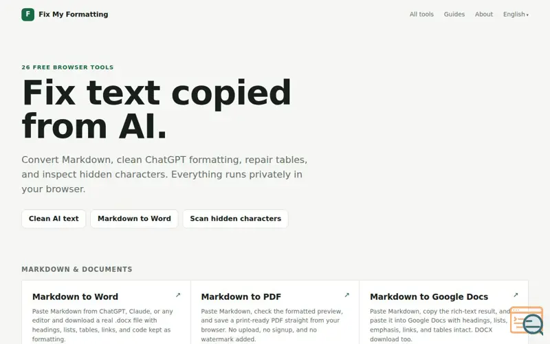 Screenshot of Free Text Formatting Tools for AI Output