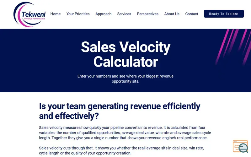 Screenshot of Tekweni Sales Velocity Calculator
