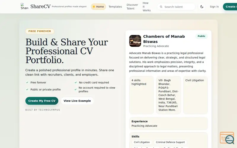 Screenshot of ShareCV - Build your portfolio
