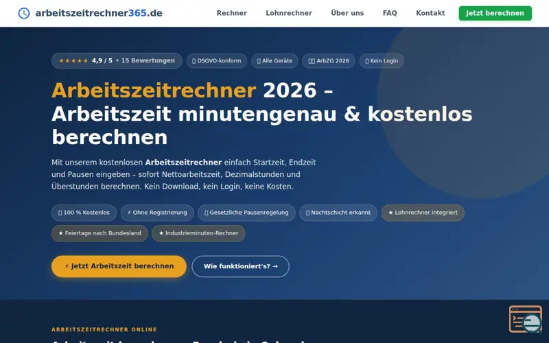 Screenshot of Arbeitszeitrechner 345