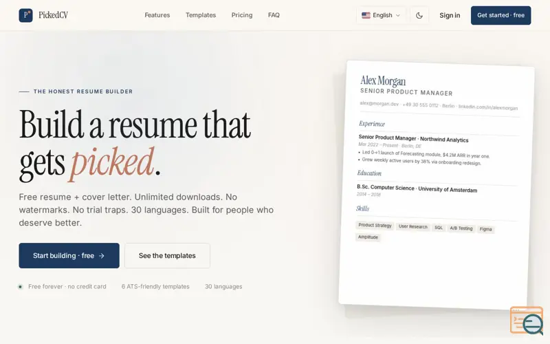 Screenshot of PickedCV