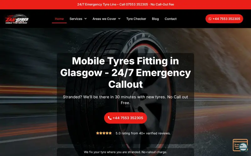 Screenshot of Zak Mobile Tyres Glasgow