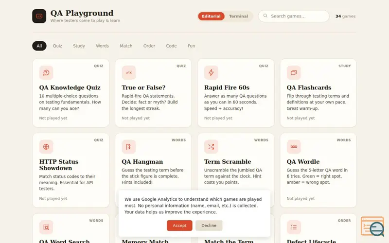 Screenshot of QA Playground