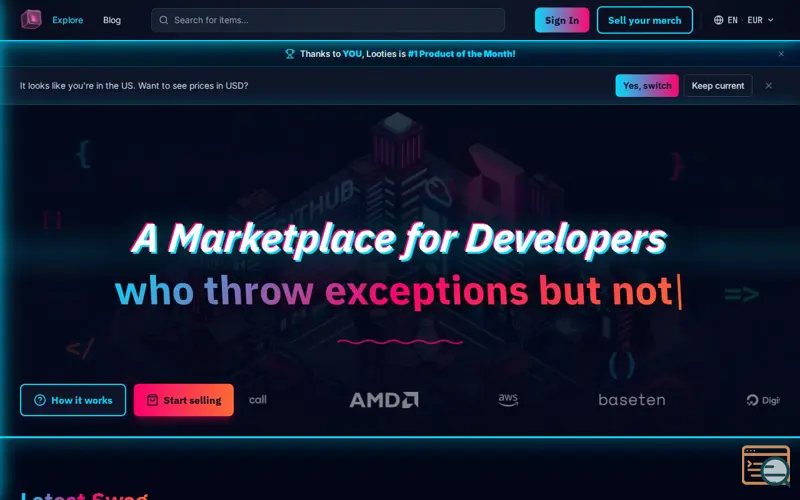 Screenshot of Looties, a launch using Uneed