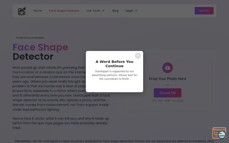 Screenshot of Face Shape Detector, a launch using LiteSpeed Web Server
