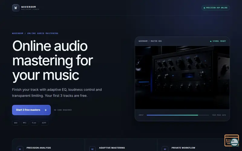 Screenshot of Waveroom Mastering, a launch using Paddle