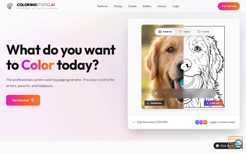 Screenshot of ColoringStudio.ai, a launch using UserJot