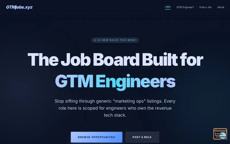 Screenshot of GTMJobs, a launch using Imperva