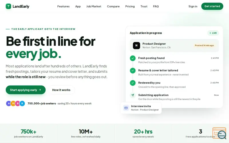 Screenshot of LandEarly