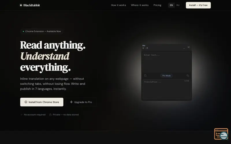 Screenshot of BlackRabbit — Read in Any Language