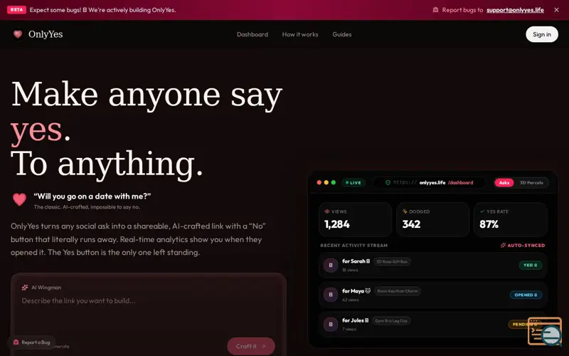 Screenshot of OnlyYes