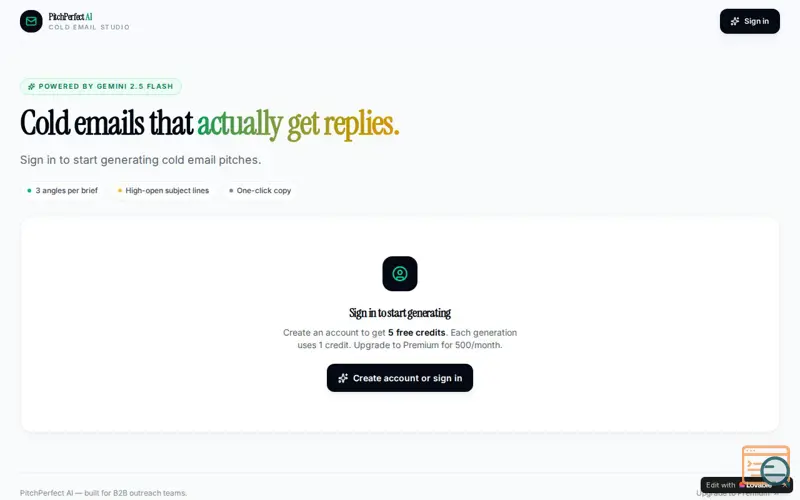 Screenshot of Cold emails generation Ai tool 