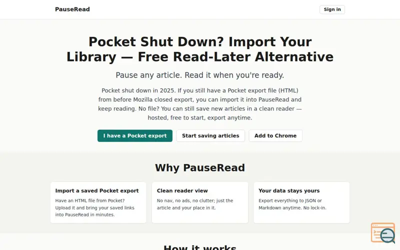 Screenshot of PauseRead